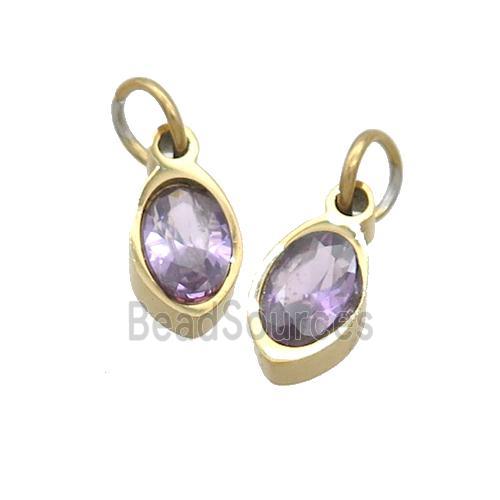 Stainless Steel Eye Pendant Pave Purple Zircon Gold Plated