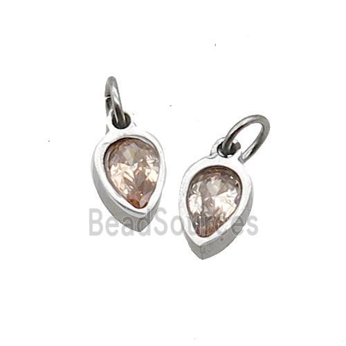 Raw Stainless Steel Teardrop Pendant Pave Champagne Zircon