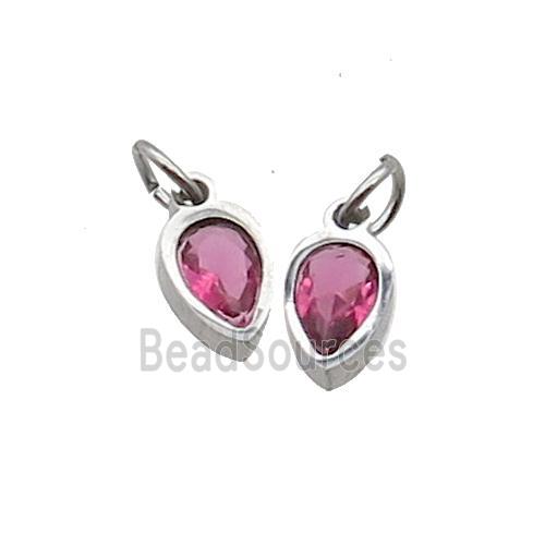 Raw Stainless Steel Teardrop Pendant Pave Red Zircon