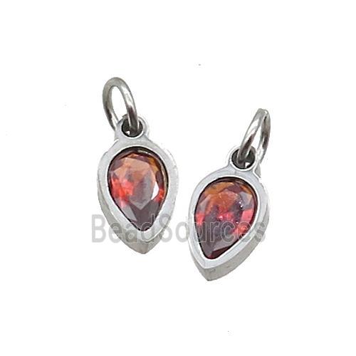 Raw Stainless Steel Teardrop Pendant Pave Orange Zircon