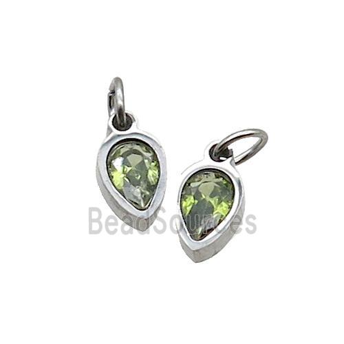 Raw Stainless Steel Teardrop Pendant Pave Olive Zircon