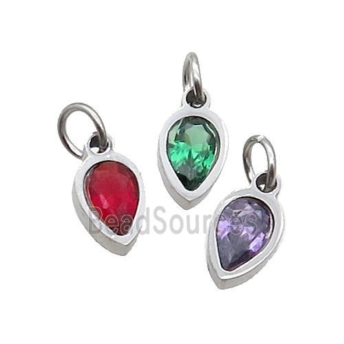 Raw Stainless Steel Teardrop Pendant Pave Zircon Mixed