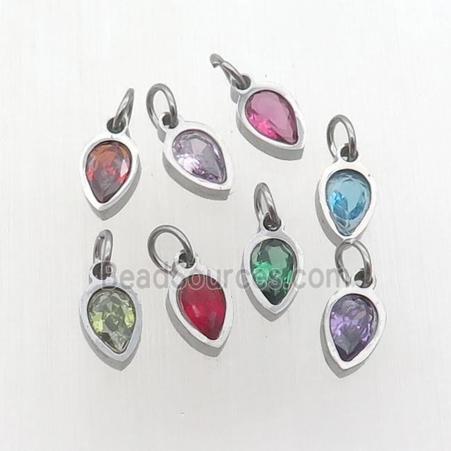 Raw Stainless Steel Teardrop Pendant Pave Zircon Mixed