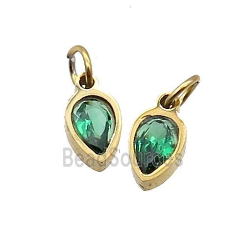 Stainless Steel Teardrop Pendant Pave Green Zircon Gold Plated