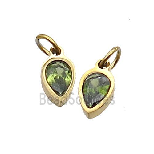 Stainless Steel Teardrop Pendant Pave Olive Zircon Gold Plated