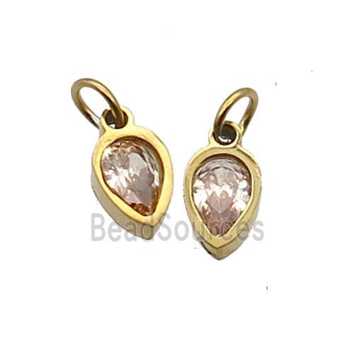 Stainless Steel Teardrop Pendant Pave Champagne Zircon Gold Plated