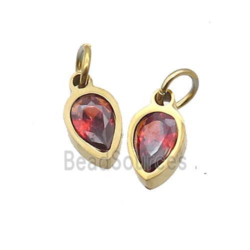 Stainless Steel Teardrop Pendant Pave Orange Zircon Gold Plated