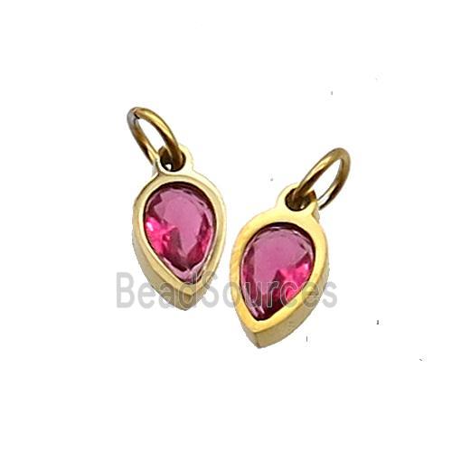 Stainless Steel Teardrop Pendant Pave Red Zircon Gold Plated