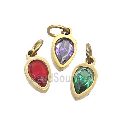 Stainless Steel Teardrop Pendant Pave Zircon Gold Plated Mixed