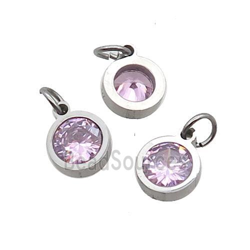 Raw Stainless Steel Pendant Pave Pink Zircon Circle