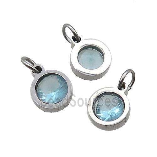 Raw Stainless Steel Pendant Pave Aqua Zircon Circle