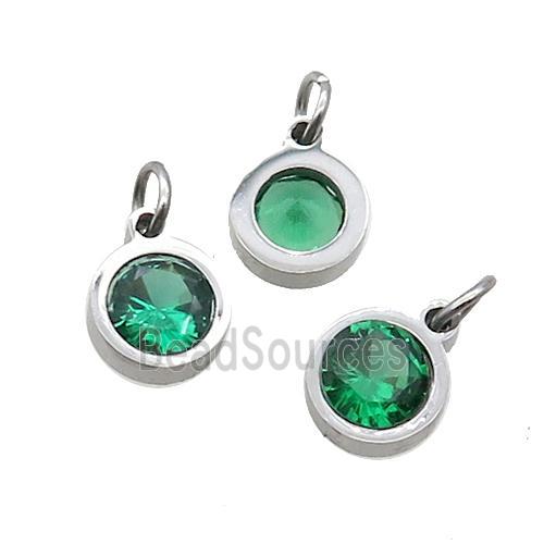 Raw Stainless Steel Pendant Pave Green Zircon Circle