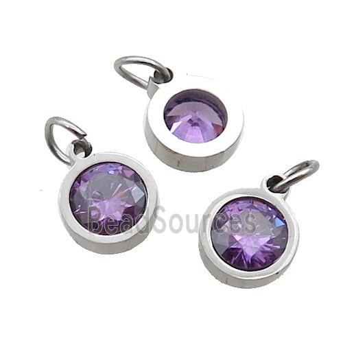 Raw Stainless Steel Pendant Pave Purple Zircon Circle