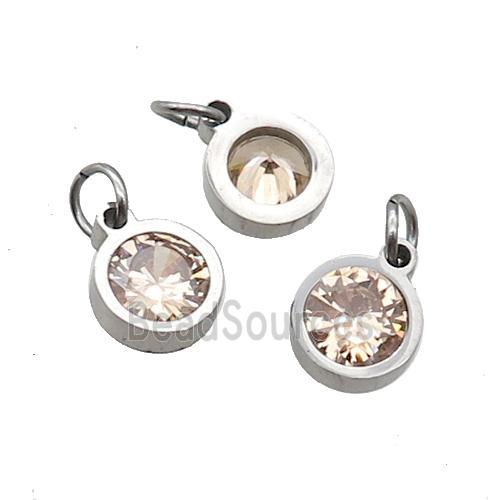 Raw Stainless Steel Pendant Pave Champagne Zircon Circle