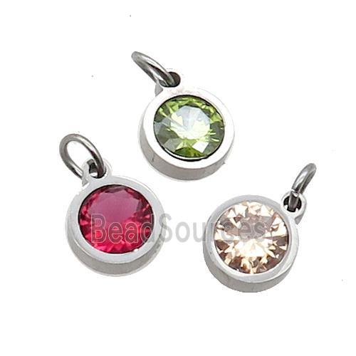 Raw Stainless Steel Pendant Pave Zircon Circle Mixed