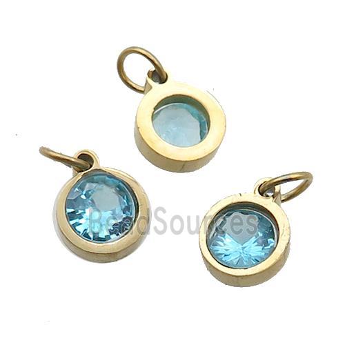 Stainless Steel Pendant Pave Aqua Zircon Circle Gold Plated