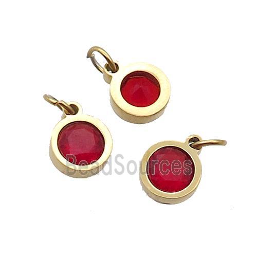 Stainless Steel Pendant Pave Red Zircon Circle Gold Plated