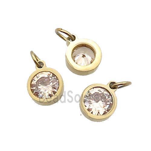 Stainless Steel Pendant Pave Champagne Zircon Circle Gold Plated