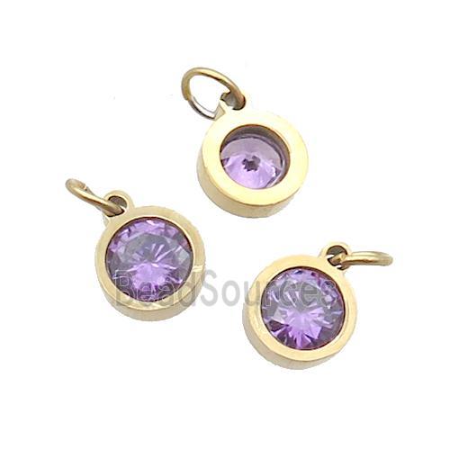 Stainless Steel Pendant Pave Purple Zircon Circle Gold Plated