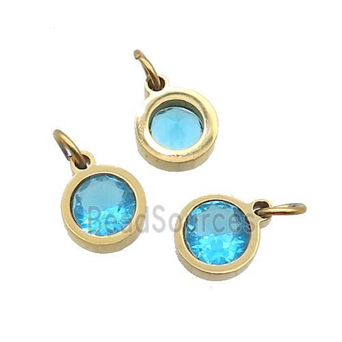 Stainless Steel Pendant Pave Aqua Zircon Circle Gold Plated