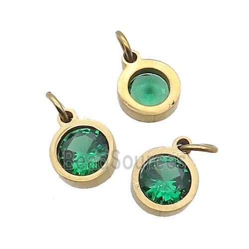 Stainless Steel Pendant Pave Green Zircon Circle Gold Plated