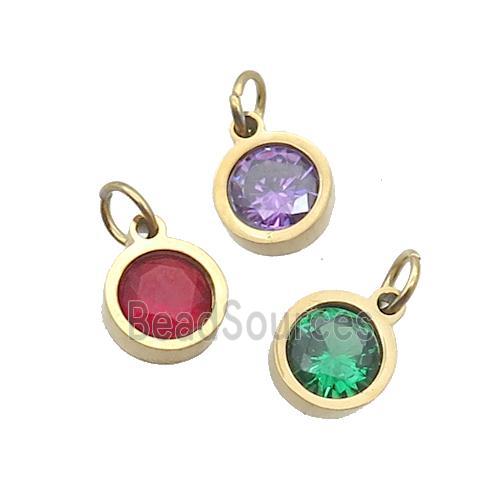 Stainless Steel Pendant Pave Zircon Circle Gold Plated Mixed