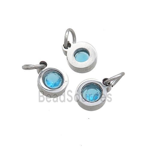 Raw Stainless Steel Circle Pendant Pave Aqua Zircon