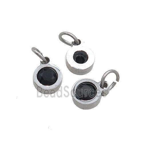 Raw Stainless Steel Circle Pendant Pave Black Zircon