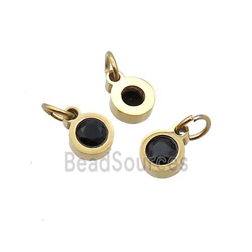 Stainless Steel Circle Pendant Pave Black Zircon Gold Plated