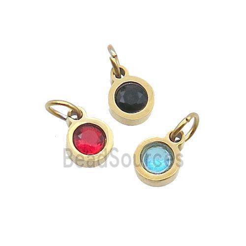 Stainless Steel Circle Pendant Pave Zircon Gold Plated Mixed