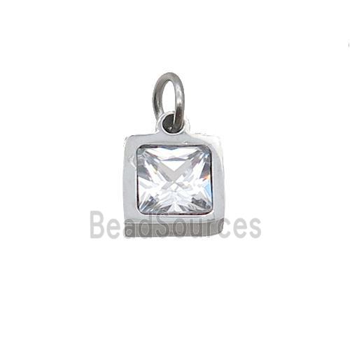 Raw Stainless Steel Pendant Pave Zircon Square