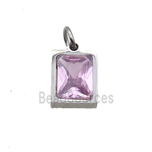 Raw Stainless Steel Rectangle Pendant Pave Pink Zircon