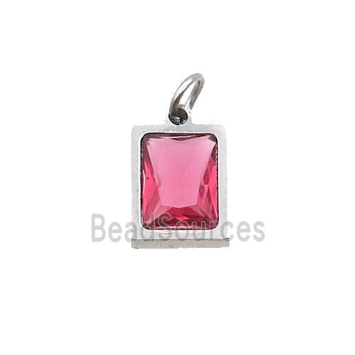 Raw Stainless Steel Rectangle Pendant Pave Red Zircon