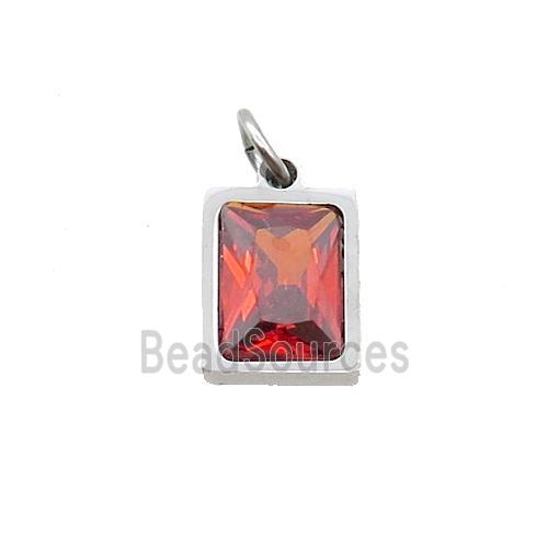 Raw Stainless Steel Rectangle Pendant Pave Orange Zircon