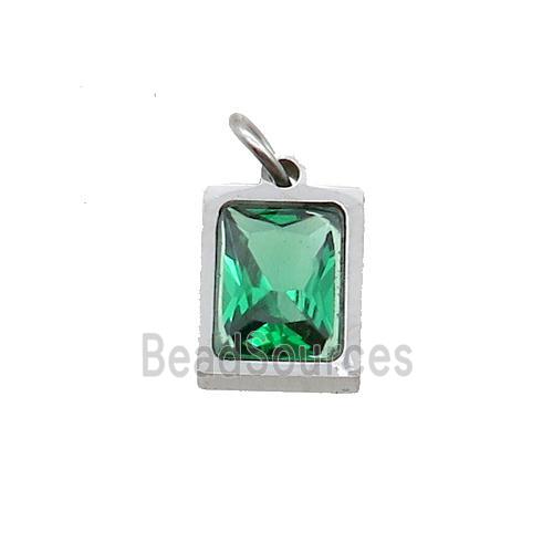 Raw Stainless Steel Rectangle Pendant Pave Green Zircon