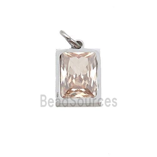 Raw Stainless Steel Rectangle Pendant Pave Champagne Zircon