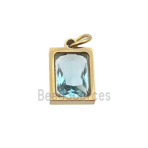 Stainless Steel Rectangle Pendant Pave Blue Zircon Gold Plated