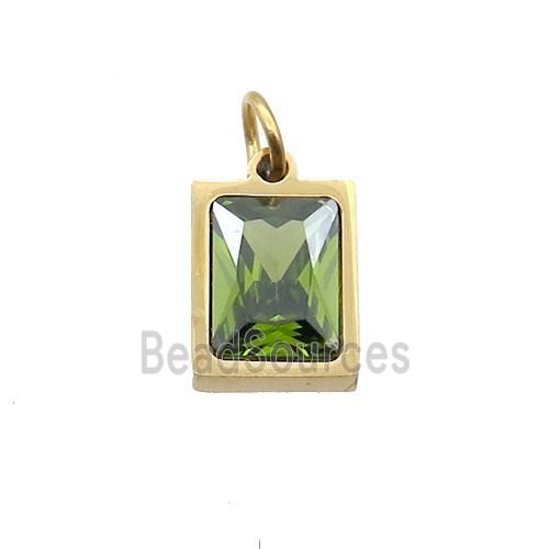 Stainless Steel Rectangle Pendant Pave Olive Zircon Gold Plated