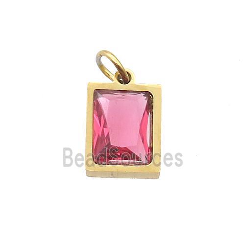 Stainless Steel Rectangle Pendant Pave Red Zircon Gold Plated