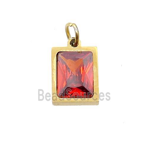 Stainless Steel Rectangle Pendant Pave Orange Zircon Gold Plated