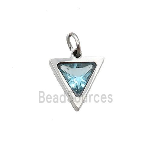 Raw Stainless Steel Triangle Pendant Pave Aqua Zircon