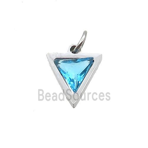 Raw Stainless Steel Triangle Pendant Pave Auqa Zircon