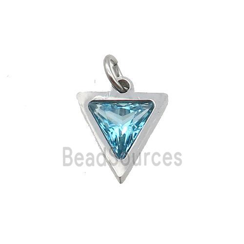 Raw Stainless Steel Triangle Pendant Pave Blue Zircon