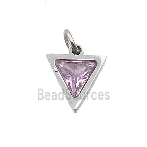 Raw Stainless Steel Triangle Pendant Pave Pink Zircon