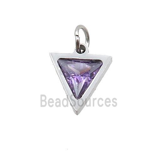 Raw Stainless Steel Triangle Pendant Pave Purple Zircon