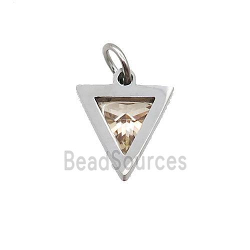 Raw Stainless Steel Triangle Pendant Pave Champagne Zircon