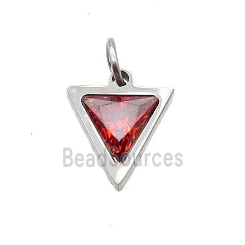 Raw Stainless Steel Triangle Pendant Pave Orange Zircon