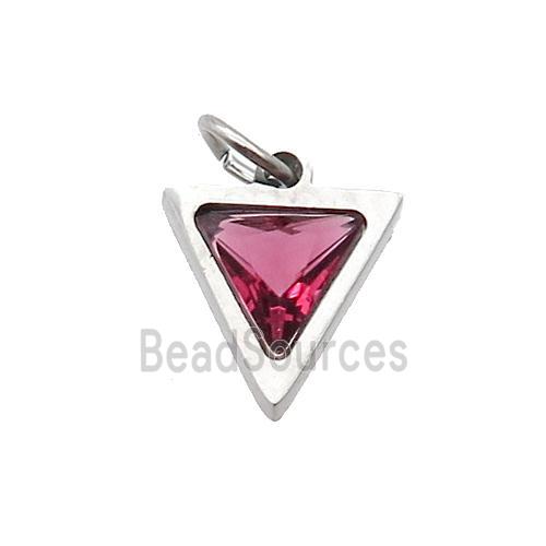 Raw Stainless Steel Triangle Pendant Pave Red Zircon