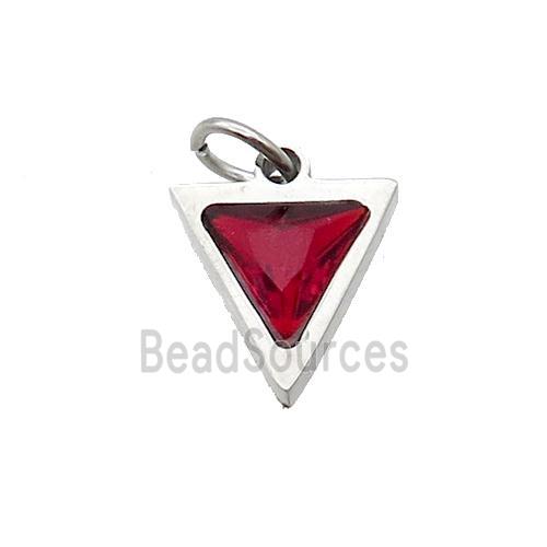 Raw Stainless Steel Triangle Pendant Pave Red Zircon