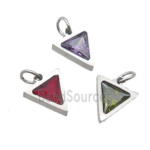 Raw Stainless Steel Triangle Pendant Pave Zircon Mixed